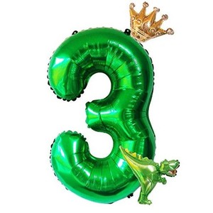 DEERZON 恐竜 3歳 数字 バルーン セット 誕生日 飾り付け 男の子 巨大 風船 バースデー 王冠 (数字「3」)