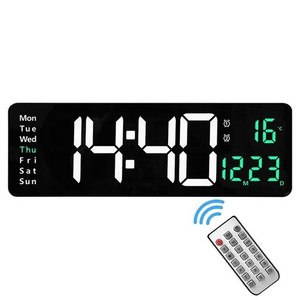 デジタル壁掛け時計 大型ディスプレイ 16インチ LEDデジタル時計 リモコン付き リビングルーム装飾 自動輝度調光 日付 週 温度 USB給電
