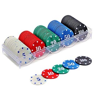 【送料無料】HEIZI カジノチップセット 100枚 カジノコイン アクリルケース付 ポーカー ブラックジャック テーブルゲーム (5色セット)