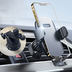 LISEN スマホホルダー 車 スマホスタンド 360度回転 エアコン 吹き出し口 吸盤式 車載 携帯 ホルダー 手帳型ケース対応 クランプ クリッ