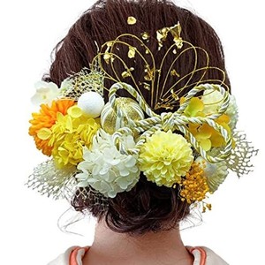 【送料無料】[JZOON] 4色展開 成人式 ドライフラワー 髪飾り 造花飾り 和玉 赤 白 ヘアアクセサリー ゴールド 水引 ヘッドパーツ あじさ