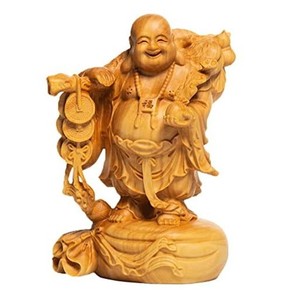 仏像 木彫り ミニ 七福神 置物 布袋 高級天然ツゲ木彫り 布袋様 風水 (高さ13cm)