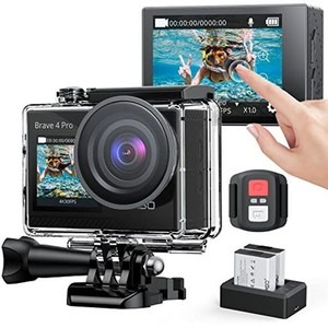 AKASO アクションカメラ 4K 20MP解像度 タッチパネル式 デュアルカラースクリーン 40M防水 水中カメラ 手ぶれ補正 外部マイク対応 WIFI搭