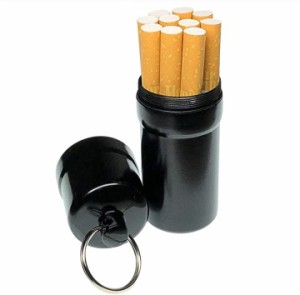 シガレットケース タバコ10本収納 携帯灰皿 防水 キーホルダー 合金 アウトドア 耐湿防圧( ブラック)