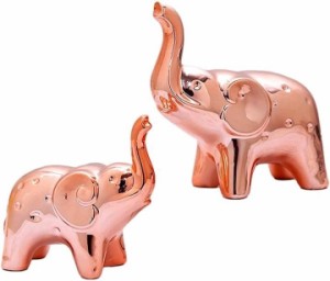 象 オブジェ 2個セット 置物 ゾウ アニマル エレファント 風水 グッズ 装飾 インテリア( ピンクゴールド)