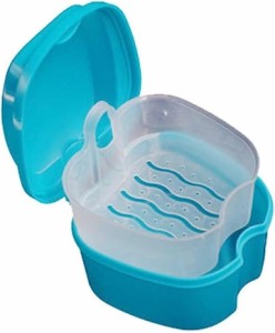 入れ歯 マウスピース リテーナー ケース 携帯用 洗浄剤 部分入れ歯 義歯 容器 ミニサイズ( 水色)