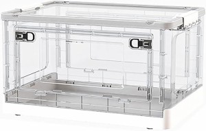 収納ボックス 蓋付き 折り畳み式 収納ケース キャスター付き( 半透明＋白,  M(51.5x34x29CM))