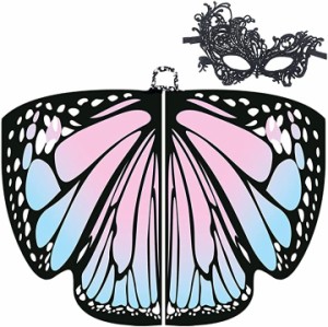 蝶の羽 マント 仮面 ２点セット 仮装 妖精 コスプレ ショール イベント 衣装( ピンク)