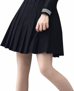 42cm プリーツスカート ひざ丈 ミニ 黒 小学生 スクール コスプレ 無地( ブラック,  XL)