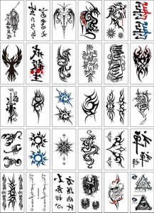 タトゥーシール 総絵柄数 52点 防水 TATTOO 30枚セット Pellfolia 和風文字 太陽( 12)