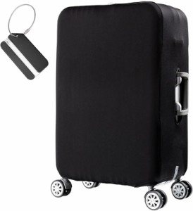 スーツケースカバー キャリーバッグカバー ネームタグ付き 洗濯可能 伸縮 傷防止 汚れ防止( ブラック,  M)