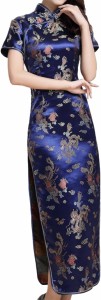 大きいサイズ チャイナドレス コスプレ ロング 女装 スリット 半袖 衣装 男性 チャイナ服( ブルー,  L)