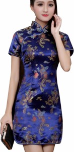 チャイナドレス ミニ コスプレ 衣装 ミニ丈 男性 チャイナ服 大きいサイズ メンズ 女装( ブルー,  XL)