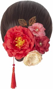 母の日 髪飾り 赤 造花 手作り 成人式 卒業式 結婚式 ヘアアクセサリー 袴 MDM( レッド,  Free Size)