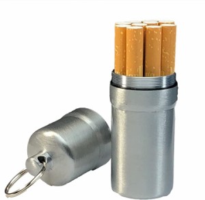 シガレットケース タバコ10本収納 携帯灰皿 防水 キーホルダー 合金 アウトドア 耐湿防圧( シルバー)