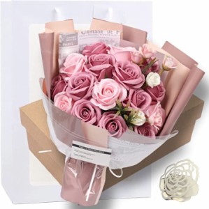 母の日 ソープフラワー 結婚記念日 彼女 薔薇 花束 ギフト 造花 メッセージカード( ブライトレッド)