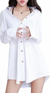 シャツ ブラウス 無地 長袖 ワイシャツ カッターシャツ レディース 白( ホワイト,  XL)