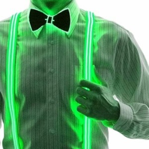 光る 蝶ネクタイ LED サスペンダー セット ライトアップネクタイ コスプレ 電池式( グリーン)