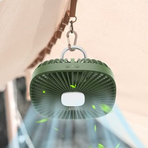 キャンプ扇風機 携帯扇風機 小型 卓上扇風機 壁掛け扇風機 USB扇風機 ライト付き( Green)