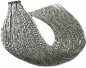 人毛 シールエクステ TAPE hair レミーエクステ カラー ウィッグ( S-GREY,  16inch)