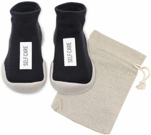 ファーストシューズ 巾着袋付き ルームシューズ ベビー 靴( ブラック,  13.5 cm)