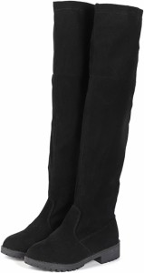 レディース ロングブーツ ニーハイブーツ 膝上 防水防滑 柔らかい 可愛い 40( ブラック,  25.0 cm)