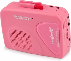 ポータブルカセットプレイヤー テープレコーダー録音機能 FM/AMラジオ 内蔵マイク 単品( ピンク,  単品)