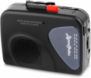 ポータブルカセットプレイヤー テープレコーダー録音機能 FM/AMラジオ 内蔵マイク 単品( ブラック,  単品)