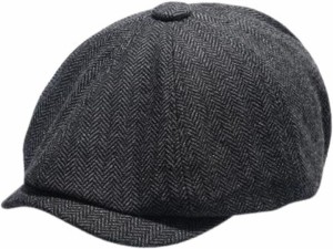 キャスケット ハンチング メンズ ベレー帽 クラシック カジュアル つば付き 黒( ブラック,  55.0 cm)