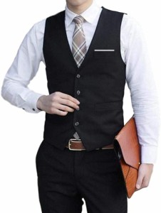 ジレ ベスト フォーマル スリム フィット メンズ ビジネス スーツ( ブラック,  2XL(日本サイズ L))