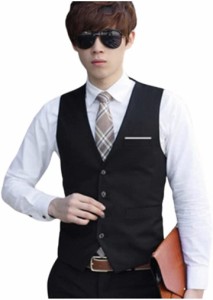 レッドレイ ベスト ジレ スーツ フォーマル 胸ポケット( ブラック,  3XL)