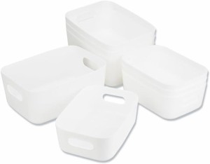 プラスチックボックス 角丸収納ケース 耐水 重なる 洗面台 キッチン 衣類 調味料 8個セット MDM( 小4個/大4個)