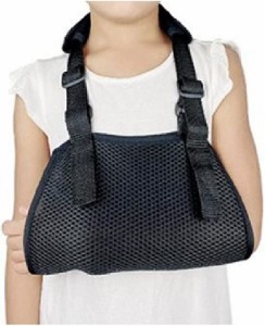 子供用 アームホルダー 骨折 メッシュ 軽量 腕つり サポーター 三角巾 アームスリング( ブラック,  XL)
