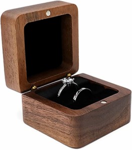 指輪ケース リングケース 木製 持ち運び ミニ 指輪入れ 携帯用 結婚指輪 2個用( ブラック)