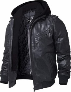 メンズ レザージャケット ライダースジャケット コート 本革 豚革 厚手 MDM( ブラック,  2XL Regular)