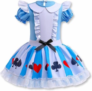 アリス キッズ ワンピース プリンセス ドレス メイド服 半袖 女の子 子供 ハロウィン 仮装 衣装( 120)