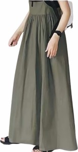 サロペット レディース スカート ワンピース ジャンパースカート ロング( モスグリーン,  Free Size)