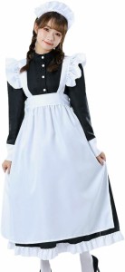 メイド服 英国風 ロングコスプレ仮装 ロリータメイド 衣装 コスチューム ウェイトレス レディース( XL)