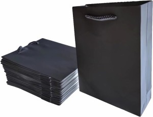 紙袋 ラッピング 無地 手提げ袋 ギフトバッグ マチあり 15枚セット( 黒,  L)