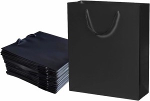 紙袋 ラッピング 無地 手提げ袋 ギフトバッグ マチあり 15枚セット( 黒,  M)
