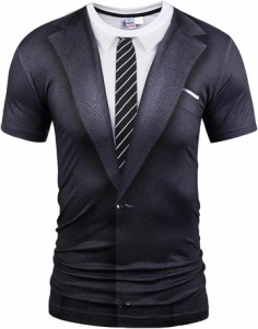 tシャツ スーツ サラリーマン風 コスプレ ネクタイ 面白いtシャツ メンズ 半袖 スリム( 5XL)