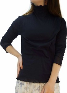 見せるインナー 長袖Tシャツ タートルネック レディース 裾メロータイプ( ブラック,  L)