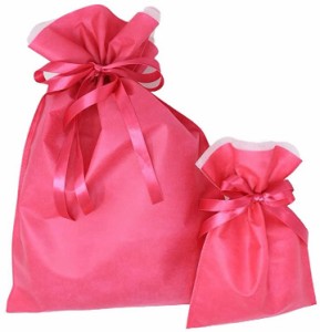 巾着袋 ギフトバッグ 5枚セット ＋ミニカードラッピング 不織布 リボン付 プレゼント( ローズ,  S)