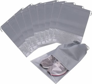 シーポッシュ 不織布 巾着袋 透明窓付き 靴収納ケース CP2004_01G MDM( グレー,  Lサイズ 10枚入り)