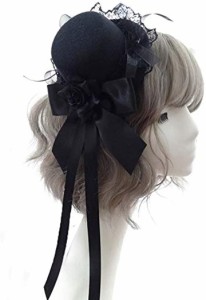 ミニハット 髪飾り ゴスロリ ヘアアクセサリー クリップ 帽子( ブラック)