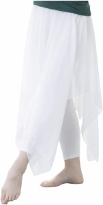 シフォンスカート付き タイツ レギンス レディース ダンス衣装 ベリーダンス スパッツ MDM( ホワイト,  XL)