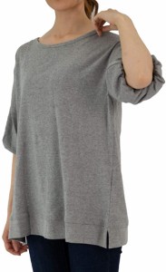 ふんわり ドロップ袖 Tシャツ カットソー 五分袖 ヘビーウェイト ゆったり フライス 綿( グレー,  3L)
