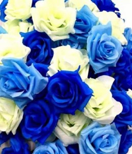 バラ 造花 ローズ 薔薇 アレンジ 8センチ 50個セット 結婚式 2次会( ライトブルーxブルーxホワイト)