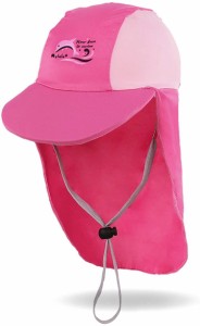 日よけ付き帽子 こども キッズ UV フラップキャップ スイムキャップ UVカット 水泳帽( ピンク,  M)