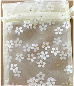 母の日 ラッピング 巾着袋 10枚 オーガンジー 花柄 ギフト 包装( イエロー,  10x14cm)